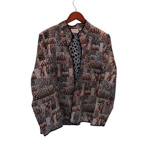 Alfred Dunner Stunner‎ Quilted Patchwork Animal Print Collarless Jacket Size 12